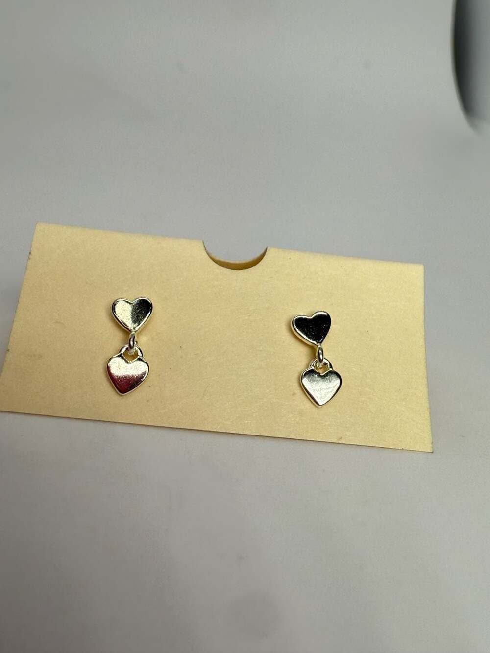 Sterling Silver Double Heart Drop Dangle Stud Earrings